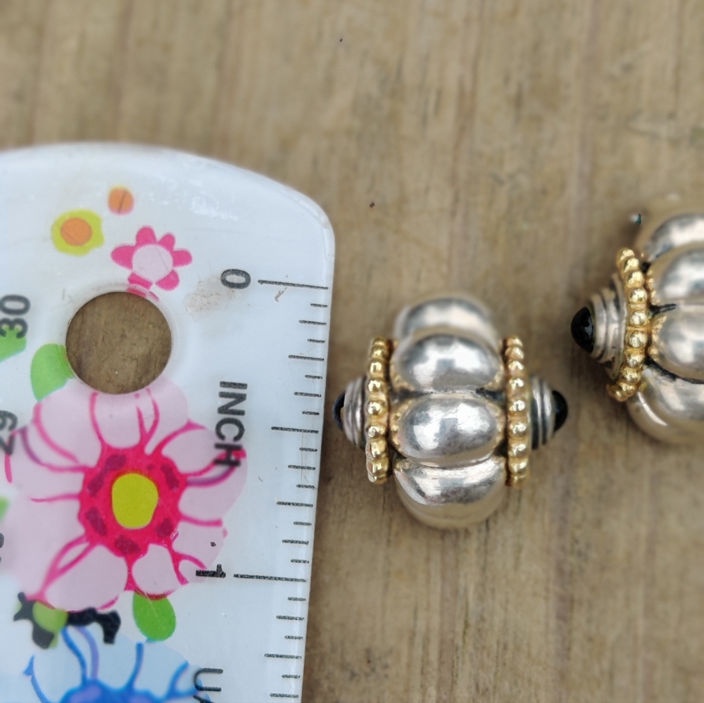 Vintage sterling Margaret Ellis Etruscan Revival onyx earrings - Picture 8 of 12